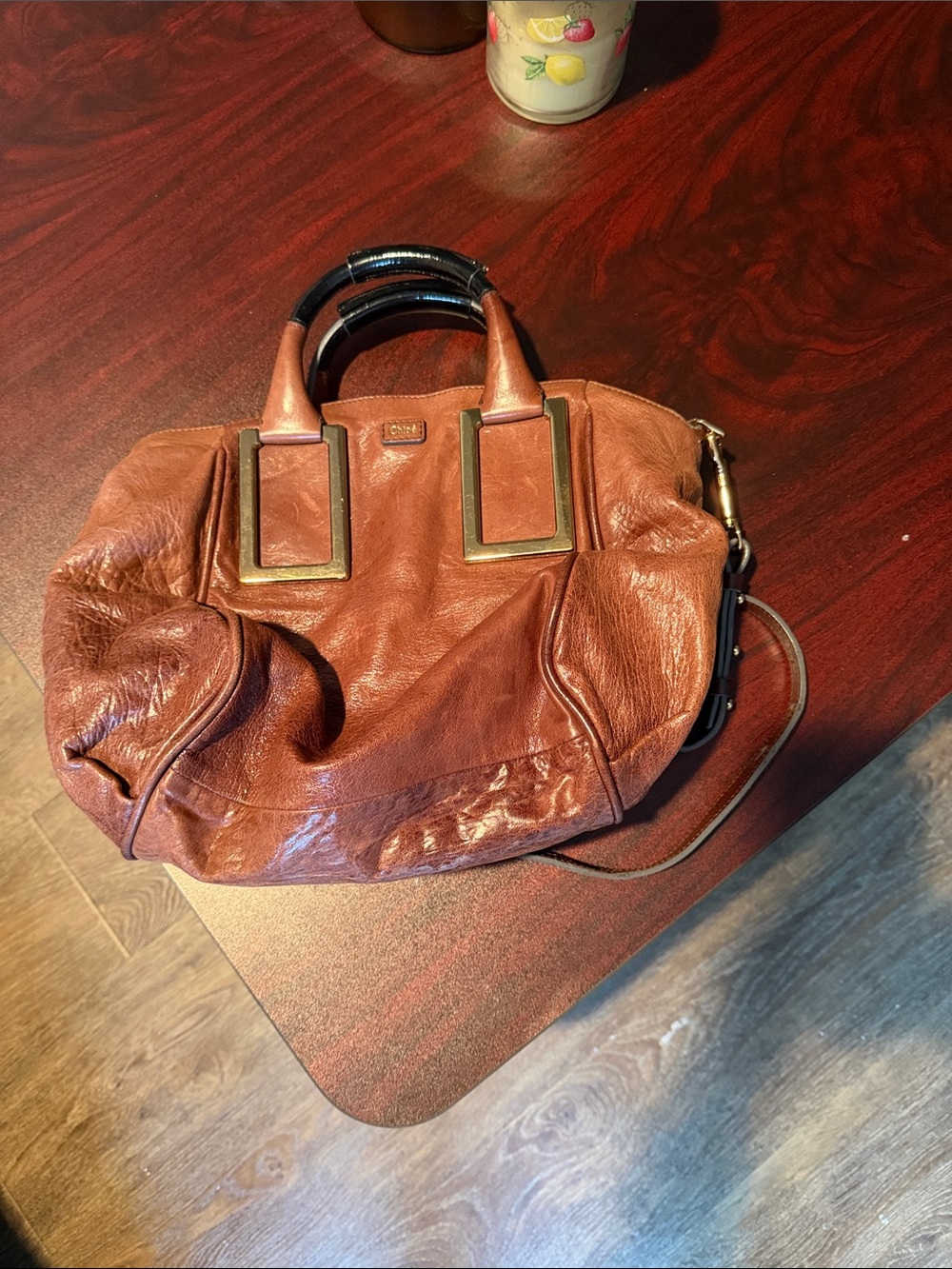 Chloe Rust Brown Leather Satchel with Black Top Handles